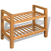 Stock Preferred Wooden Shoe Rack with 2 Shelves in Solid Oak Brown
