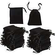 Juvale 50 Pack Small Velvet Jewelry Bags with Drawstring Gift Pouch for Wedding Favor and Dice 3.4 x 2.5 inches (Black)