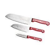Lexi Home 3 pc. Cutlery Santoku Knife Set with Red Handles