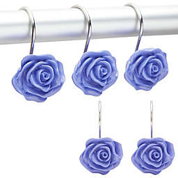 Okuna Outpost Purple Rose Shower Curtain Hooks, Flower Bathroom Decor (Stainless Steel, 12?Pack)