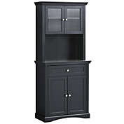 HOMCOM 71" Traditional Freestanding Kitchen Buffet with Hutch, Pantry Cabinet with 4 Doors, 3-Level Adjustable Shelves, and 1 Drawer, Black