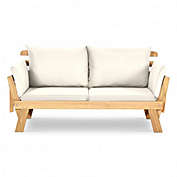 Costway-CA Adjustable  Patio Convertible Sofa with Thick Cushion-White