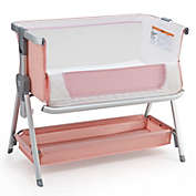 Slickblue Baby Bed Side Crib Portable Adjustable Infant Travel Sleeper Bassinet-Pink
