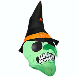 Gemmy Airblown Green Witch Skull OPP, 6 ft Tall, Multicolored