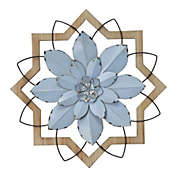 HomeRoots Decor Light Blue Flower Metal and Wood Framed Wall Art - 373396