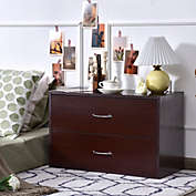 Slickblue 2-Drawer Dresser Horiztonal Organizer End Table Nightstand with Handle Wood-Brown