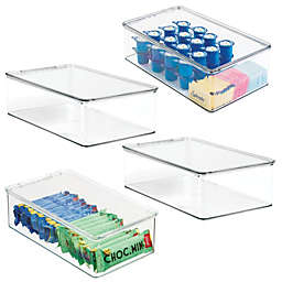 mDesign Kitchen Pantry/Fridge Storage Organizer Box, Hinge Lid, 4 Pack, Clear