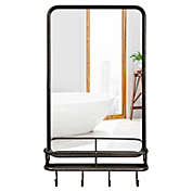 Slickblue Wall Bathroom Mirror with Shelf Hooks Sturdy Metal Frame for Bedroom Living Room