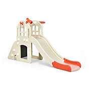 Slickblue 6-In-1 Large Slide for Kids Toddler Climber Slide Playset with Basketball Hoop-Pink