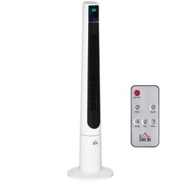 HOMCOM Freestanding Tower Fan Cooling for Home Bedroom with Oscillating, 3 Speed, 12h Timer, LED Display, Remote Controller, White