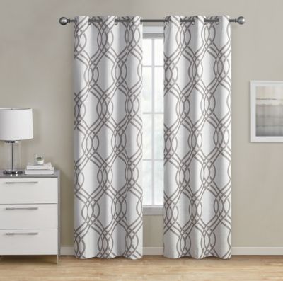 Set 2 White Gray Grey Geo Trellis Curtains Panels Drapes 63 84 96 inch Darkening 