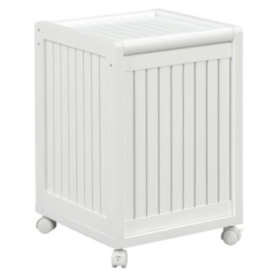NewRidge Home Goods Abingdon Wood Laundry Hamper with Hinged Lid and Casters for Mudroom - Laundry Room - Entryway - White