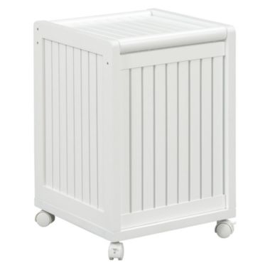 NewRidge Home Goods Abingdon Wood Laundry Hamper with Hinged Lid and Casters for Mudroom - Laundry Room - Entryway - White. View a larger version of this product image.