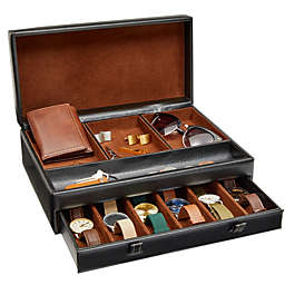 Juvale Mens Dresser Organizer, Valet Tray for Watches (Black, 12.6 x 9 x 4 in)