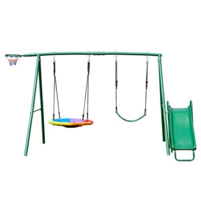 KloKick Green Multi Person Swing with Weather Resistant Textilene, Durable Steel Frame and 2 Hanging Straps