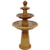 Sunnydaze 43"H Electric Ceramic 3-Tier Floral Motif Outdoor Water Fountain with LED Lights