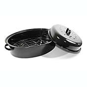 Lexi Home 16" Non-Stick Carbon Steel Oval Roasting Pan with Rack & Lid