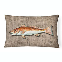 Caroline's Treasures Fish Red Fish  on Faux Burlap Canvas Fabric Decorative Pillow 12 x 16