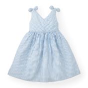 Hope & Henry Girls' Bow Shoulder Swing Dress (Blue Stripe, 12-18 Months)