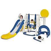 Slickblue 6 in 1 Slide and Swing Set with Ball Games for Toddlers-Blue