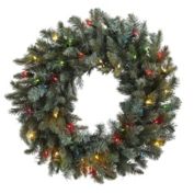 Nearly Natural Pre-Lit Pine Artificial Christmas Wreath, 30-Inch, Multicolor LED Lights