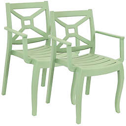 Sunnydaze Tristana Plastic Outdoor Patio Arm Chair - Set of 2 - Green