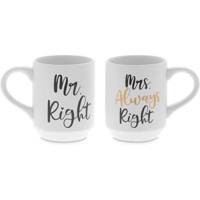Sparkle and Bash White Ceramic Coffee Mugs, Mr. Right, Mrs. Always Right (15 oz, 2 Pack)