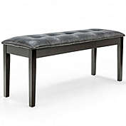 Costway-CA Upholstered Dining Room PU Bench Solid Wood Button Tufted-Gray