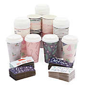 Sparkle and Bash 16 oz Disposable Christmas Coffee Cups with Lids and Sleeves, 4 Holiday Designs (48 Pack)