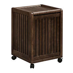 HomeRoots Office  Espresso Solid Wood Rolling Laundry Hamper with Lid