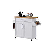 Contemporary Home Living 43.5" White and Beige Solid Kitchen Island with Spice Rack