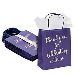 Sparkle and Bash Medium Thank You Gift Bags with 24 White Tissue Paper Sheets (Navy Blue, 24 Pack)