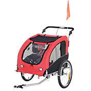 Aosom Dog Bike Trailer 2-In-1 Pet Stroller with Canopy and Storage Pockets, Red