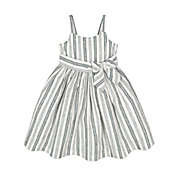 Hope & Henry Girls&#39; Sleeveless Waist Sash Dress (Black and White Stripe Linen, 18-24 Months)