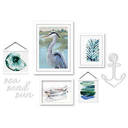 (Set of 7) White Framed Multimedia Gallery Wall Art Set - A Portrait of a Seagull - Americanflat