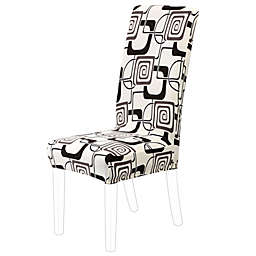 PiccoCasa Spandex Pattern Chair Cover Washable, Dining Chair Cover Parson Chair Slipcover Bar Stool Height Cover Seat Protector Home Decor for Kitchen/Party/Wedding/Dining Room, White+Brown
