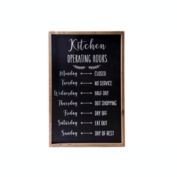 Urban Trends Collection Wood Rectangle Wall Art Framed with Printed "Kitchen Operating Hours" Design Painted Finish Black