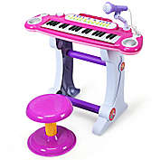 Gymax Kids Electronic Keyboard Piano MP3 Input 37 Key Microphone Stool Toy
