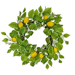 CC Christmas Decor Leafy Lemon Spring Floral Wreath, Yellow 22-Inch