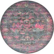 Unique Loom 8&#39; Gray and Pink Traditional Round Area Throw Rug