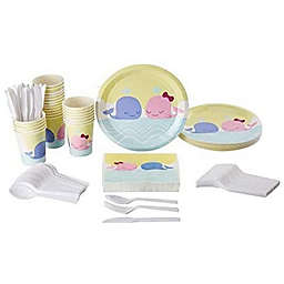 Blue Panda Pink and Blue Whale Party Bundle, Includes Plates, Napkins, Cups, and Cutlery (24 Guests,144 Pieces)