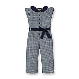 Hope & Henry Girls' Flutter Sleeve Button Front Jumpsuit, Toddler, Mini Navy Houndstooth, 4