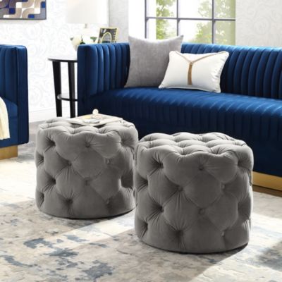 Inspired Home Marianna Tufted Allover Upholstered Round Ottoman