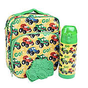 Bentology Lunch Box Set for Kids - Boys Insulated Lunchbox Tote, Water Bottle, and Ice Pack - 3 Pieces - Monster Truck