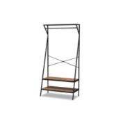 Wholesale Interiors Laima Vintage Rustic Industrial Distressed Wood and Black Metal Finished Entryway Coat Hanger