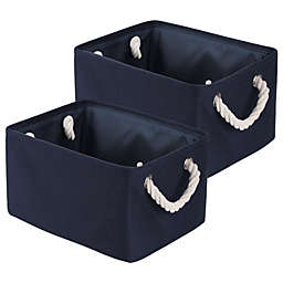 Unique Bargains Foldable Storage Basket 2Pcs Fabric Organizer, Dark Blue M