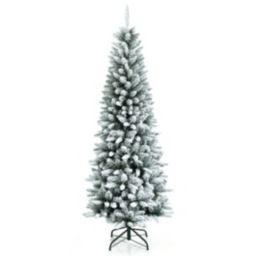 Costway Snow-Flocked Hinged Artificial Christmas Pencil Tree with Mixed Tips-6.5 ft