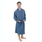 Leveret Men&#39;s Fleece Robe Blue and Navy Striped