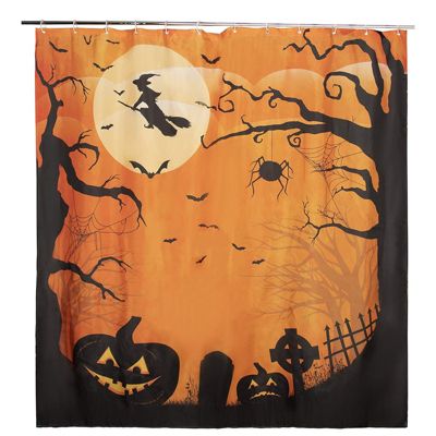 Details about   Halloween Pumpkins Abstract Witch Owl Bats Waterproof Fabric Shower Curtain Set 