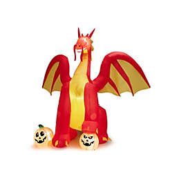 Costway 10 Feet Outdoor Halloween Decor Giant Inflatable Animated Fire Dragon with Built-in LED Lights